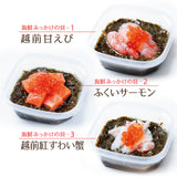 越前海鮮ぶっかけの具セット ３種 甘えび ふくいサーモン ベニズワイガニ 冷凍便  刺身 漬け 小分け 海鮮丼の具 魚介類 水産加工品 送料無料
